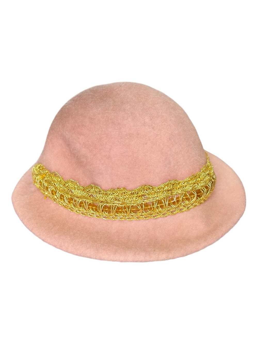 Vintage Berkshire Pink Wool Felt Cloche Hat Gold Trim Women’s Retro 1950s 1960s